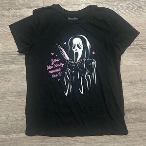 Ghost Face Women's Black Tee with Pink Highlights